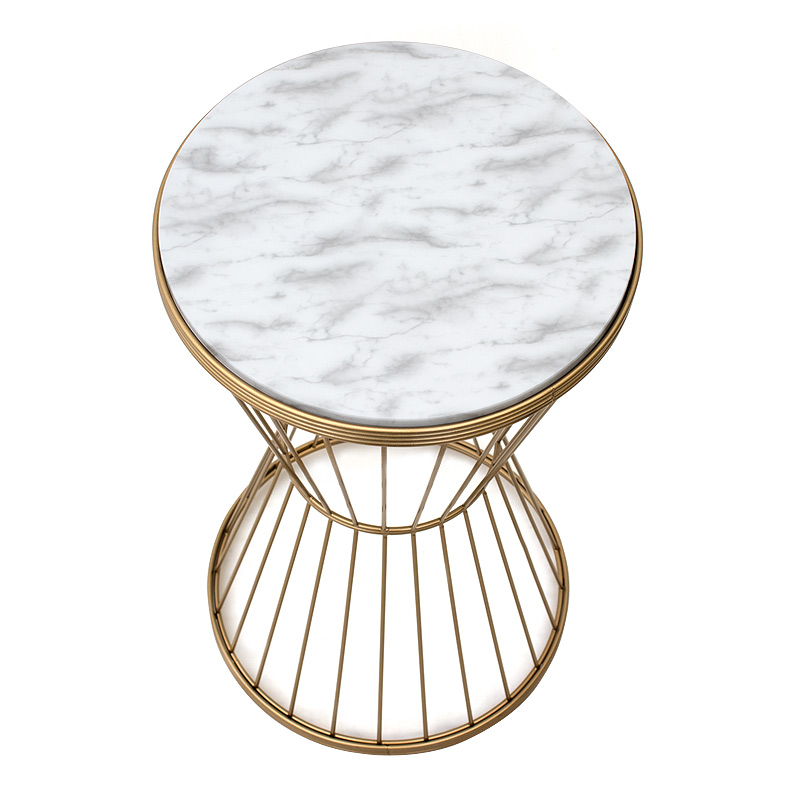 Τραπεζάκι βοηθητικό μεταλλικό - Mdf χρώμα χρυσό - λευκό εφέ μαρμάρου 3