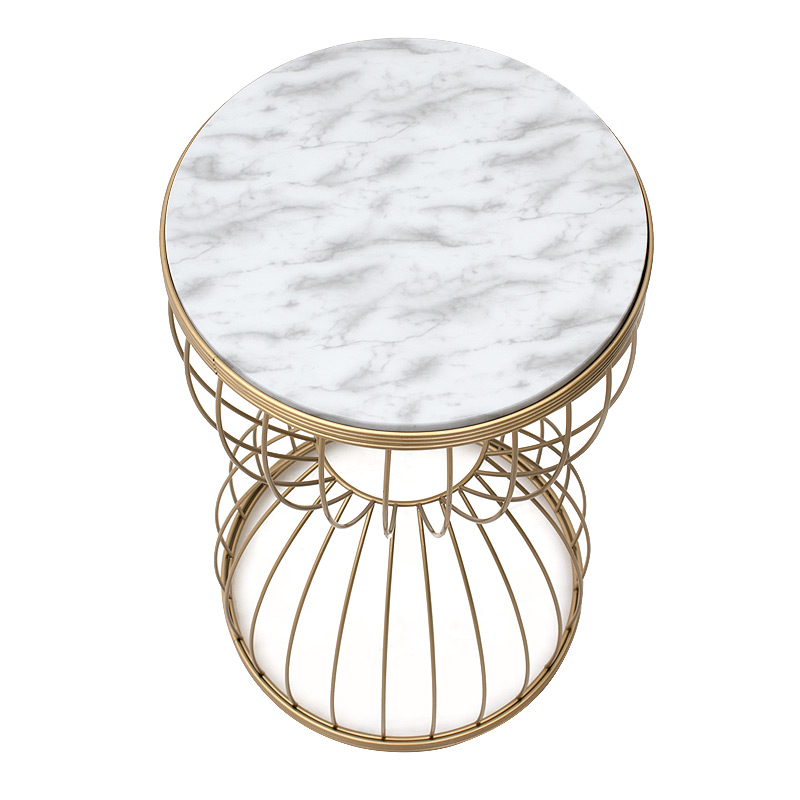Τραπεζάκι βοηθητικό μεταλλικό - Mdf χρώμα χρυσό - λευκό εφέ μαρμάρου 3