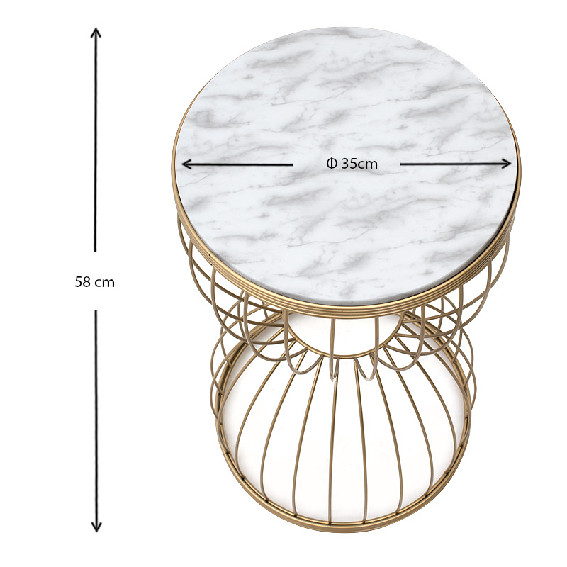 Τραπεζάκι βοηθητικό μεταλλικό - Mdf χρώμα χρυσό - λευκό εφέ μαρμάρου 4