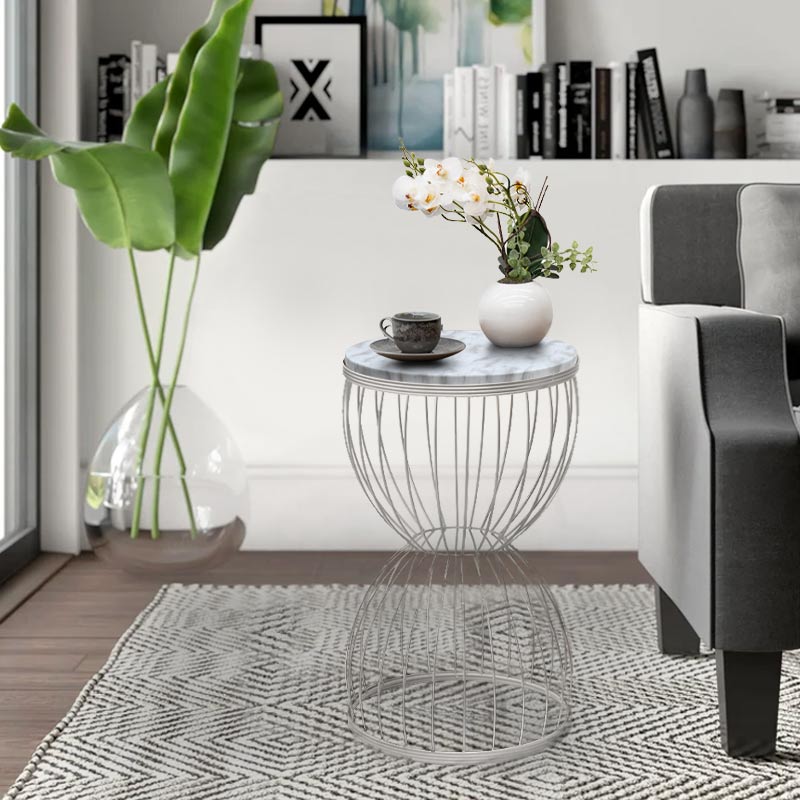 Τραπεζάκι βοηθητικό μεταλλικό - Mdf χρώμα λευκό - λευκό εφέ μαρμάρου 2