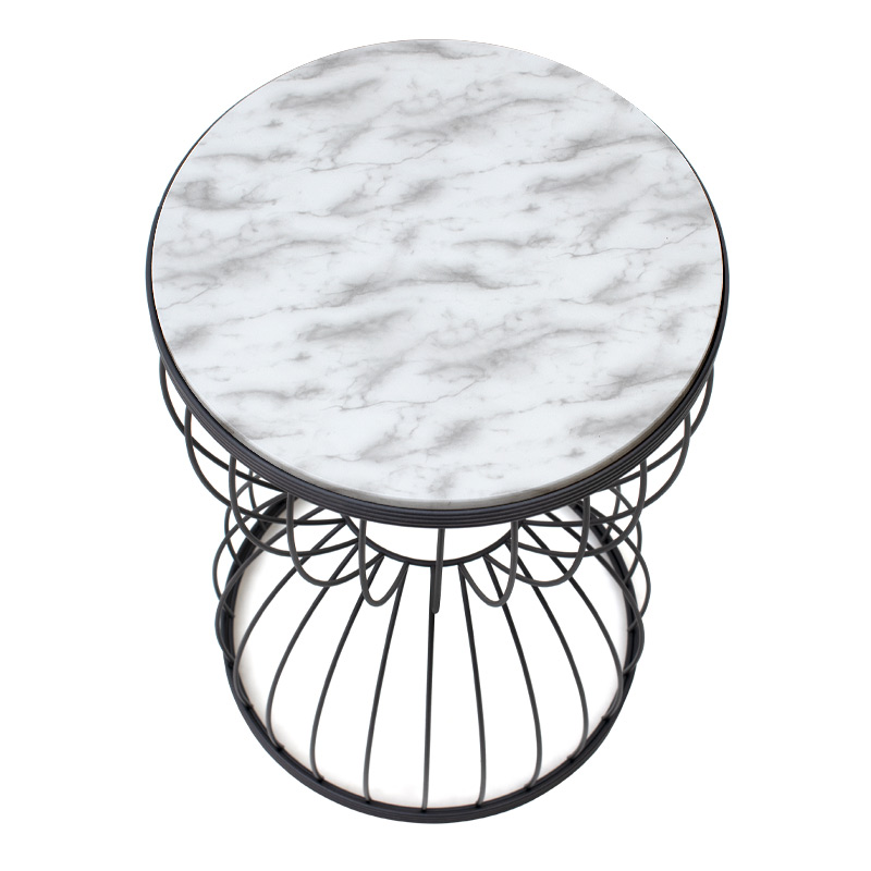 Τραπεζάκι βοηθητικό μεταλλικό - Mdf χρώμα μαύρο - λευκό εφέ μαρμάρου 3