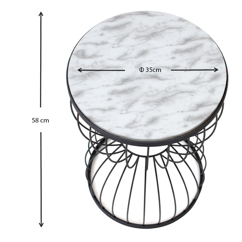 Τραπεζάκι βοηθητικό μεταλλικό - Mdf χρώμα μαύρο - λευκό εφέ μαρμάρου 4