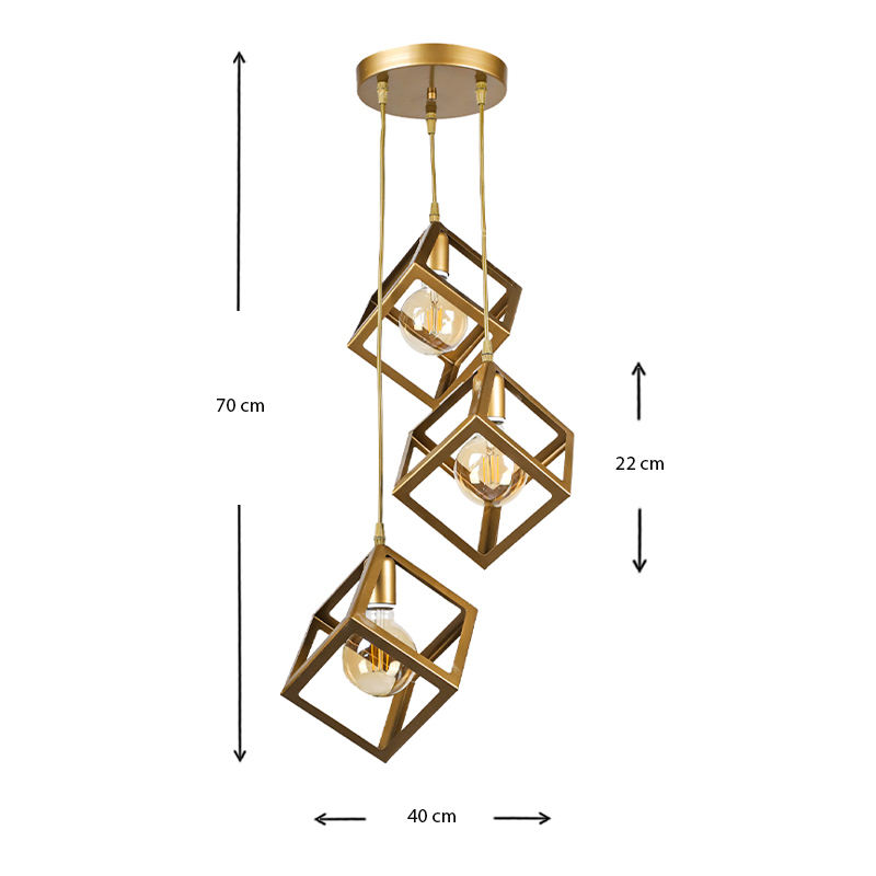 Φωτιστικό οροφής E27 μεταλλικό τρίφωτο χρώμα χρυσό ματ 3