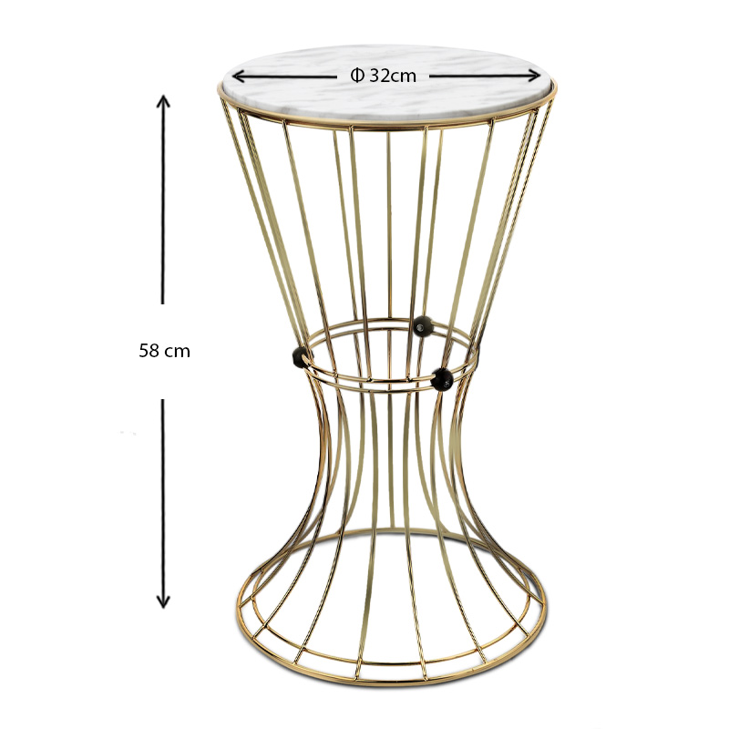 Τραπεζάκι βοηθητικό μεταλλικό - Mdf χρώμα χρυσό - λευκό εφέ μαρμάρου 4