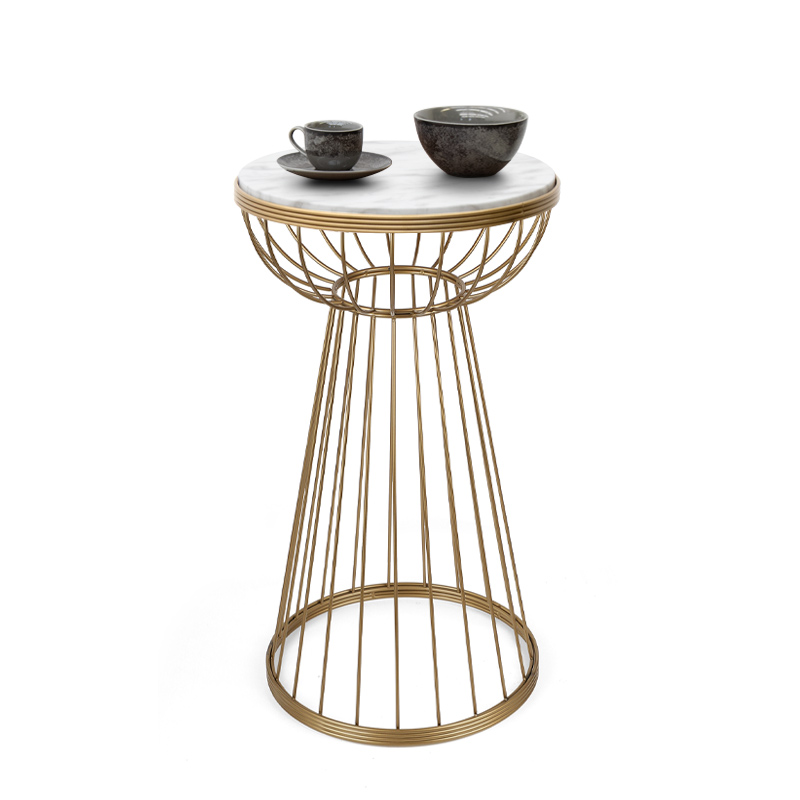 Τραπεζάκι βοηθητικό μεταλλικό - Mdf χρώμα χρυσό - λευκό εφέ μαρμάρου