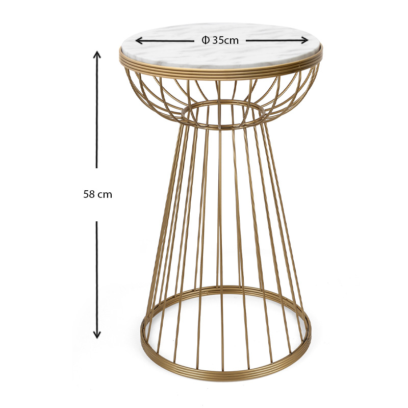 Τραπεζάκι βοηθητικό μεταλλικό - Mdf χρώμα χρυσό - λευκό εφέ μαρμάρου 4