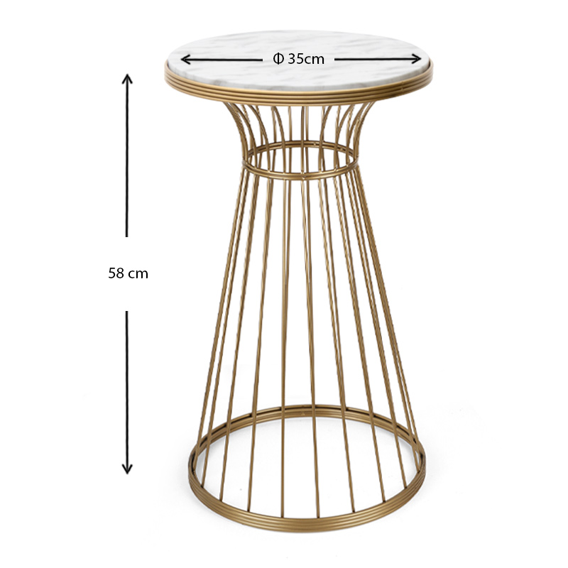 Τραπεζάκι βοηθητικό μεταλλικό - Mdf χρώμα χρυσό - λευκό εφέ μαρμάρου 4