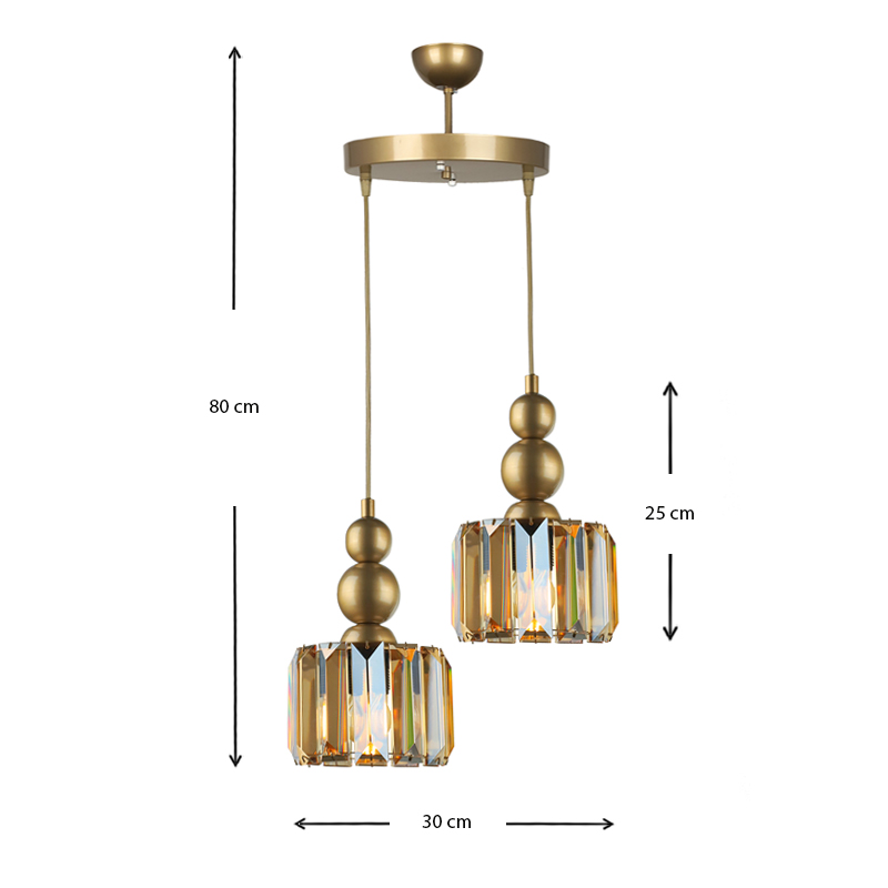 Φωτιστικό οροφής E27 μεταλλικό - γυάλινο δίφωτο χρώμα χρυσό 3