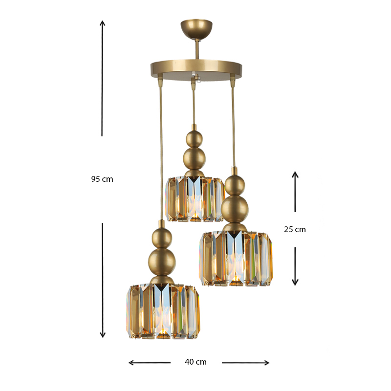 Φωτιστικό οροφής E27 μεταλλικό - γυάλινο τρίφωτο χρώμα χρυσό 3