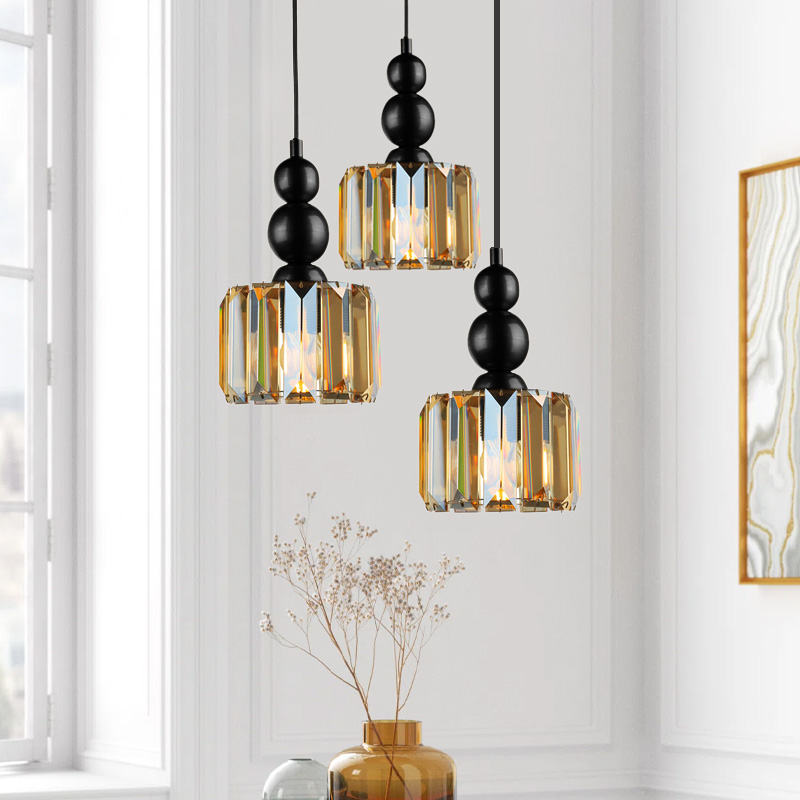 Φωτιστικό οροφής E27 μεταλλικό - γυάλινο τρίφωτο χρώμα μαύρο 2