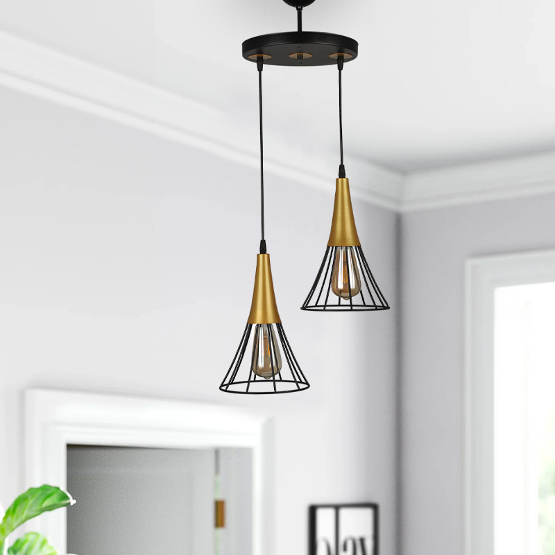 Φωτιστικό οροφής E27 μεταλλικό δίφωτο χρώμα μαύρο - χρυσό 2