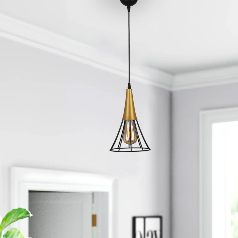 Φωτιστικό οροφής E27 μεταλλικό μονόφωτο χρώμα μαύρο - χρυσό 2