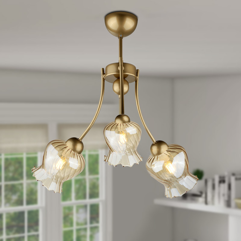 Φωτιστικό οροφής E27 μεταλλικό τρίφωτο χρώμα χρυσό 2