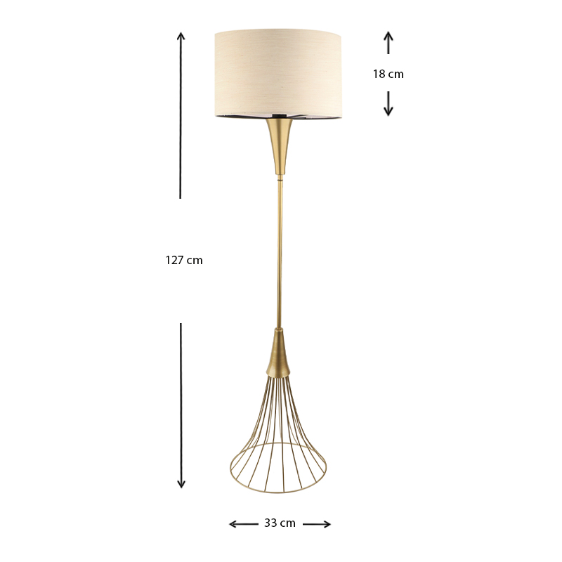 Φωτιστικό δαπέδου E27 μεταλλικό - υφασμάτινο χρώμα χρυσό - μπεζ 3