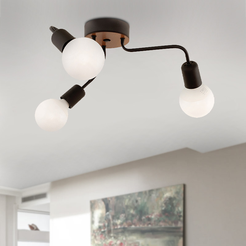 Φωτιστικό οροφής E27 μεταλλικό τρίφωτο χρώμα μαύρο 2