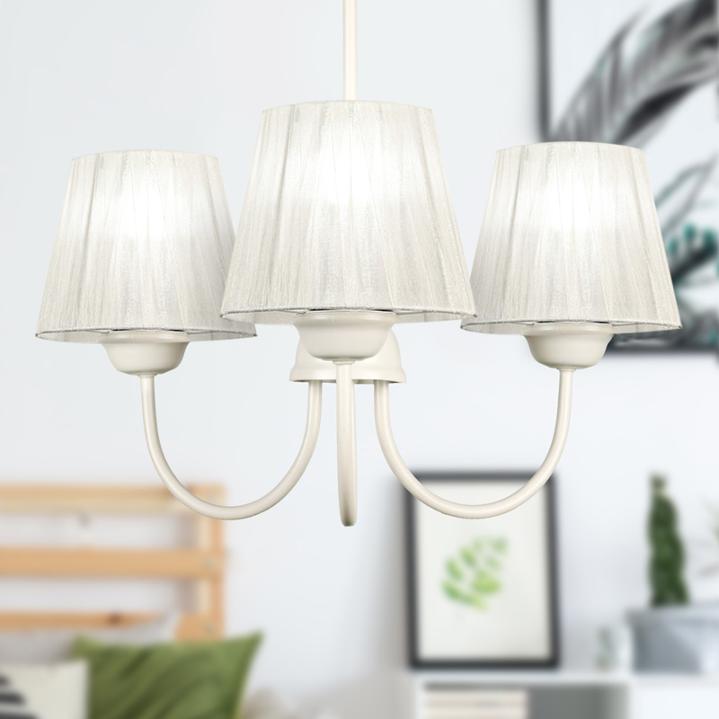 Φωτιστικό οροφής E27 μεταλλικό - υφασμάτινο τρίφωτο χρώμα κρεμ 2