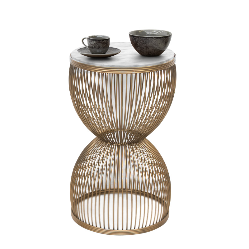 Τραπεζάκι βοηθητικό μεταλλικό - Mdf χρώμα χρυσό - λευκό εφέ μαρμάρου Ø34,5x56,5εκ.