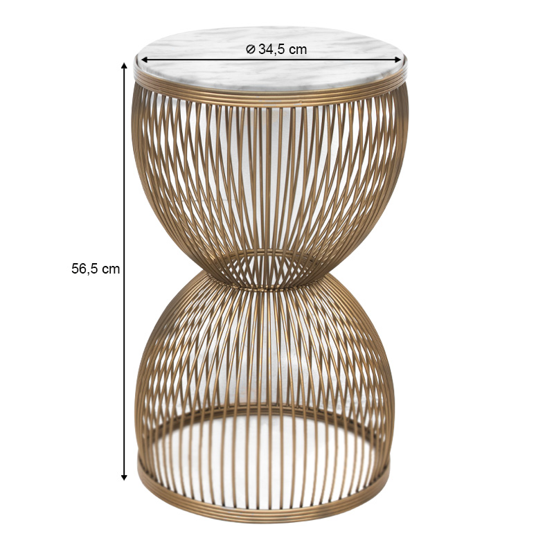 Τραπεζάκι βοηθητικό μεταλλικό - Mdf χρώμα χρυσό - λευκό εφέ μαρμάρου Ø34,5x56,5εκ. 3