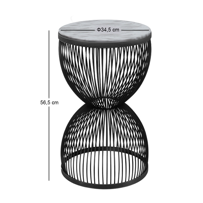 Τραπεζάκι βοηθητικό μεταλλικό - Mdf χρώμα μαύρο - λευκό εφέ μαρμάρου Ø34,5x56,5εκ. 3