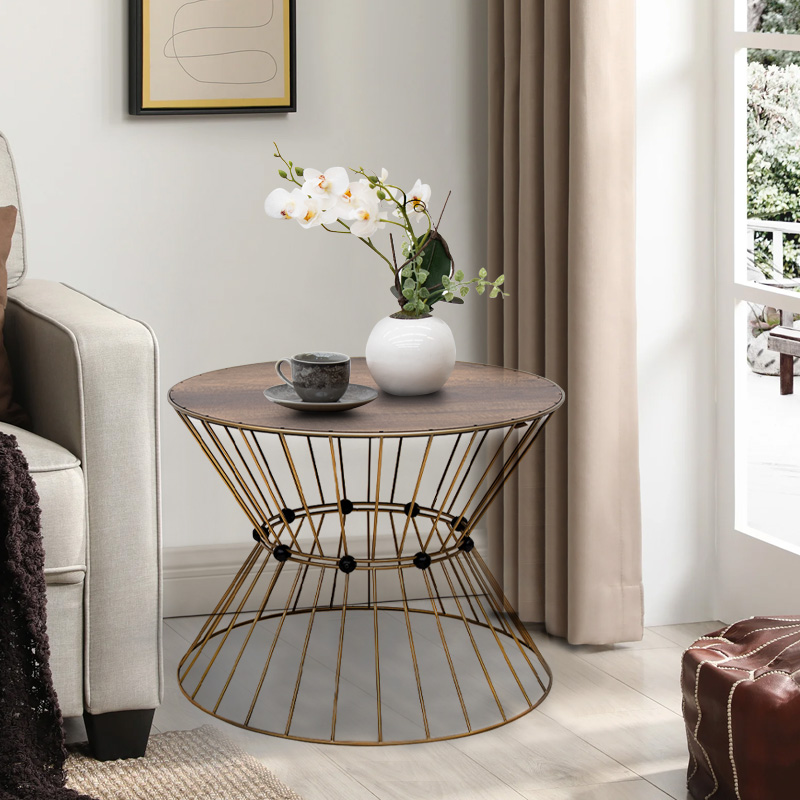 Τραπεζάκι σαλονιού μεταλλικό - Mdf χρώμα χρυσό - καρυδί Ø55x42εκ. 2