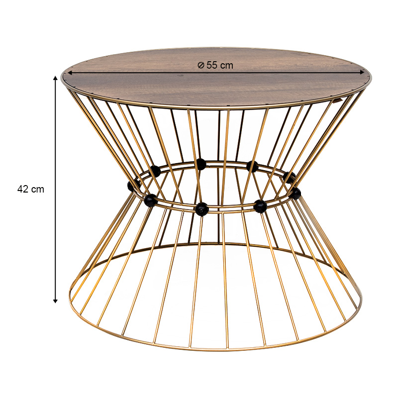 Τραπεζάκι σαλονιού μεταλλικό - Mdf χρώμα χρυσό - καρυδί Ø55x42εκ. 3