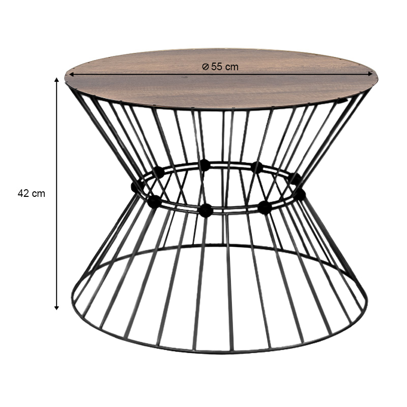 Τραπεζάκι σαλονιού μεταλλικό - Mdf χρώμα μαύρο - καρυδί Ø55x42εκ. 2