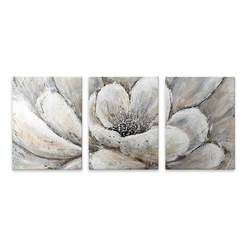 Πίνακας σε καμβά "Silver Flowers" τρίπτυχος ψηφιακής εκτύπωσης