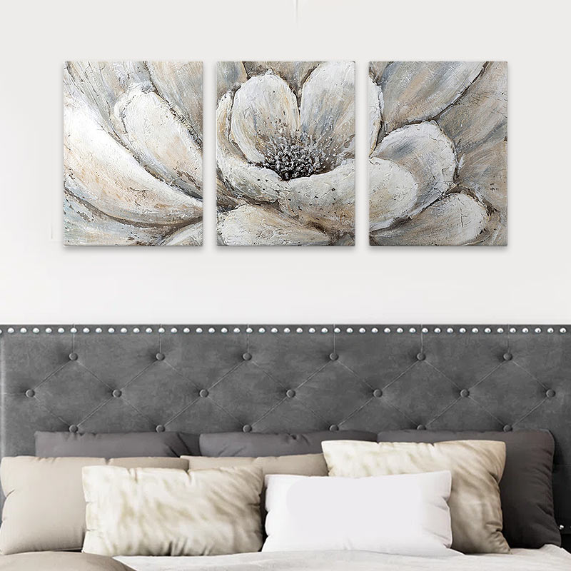 Πίνακας σε καμβά "Silver Flowers" τρίπτυχος ψηφιακής εκτύπωσης 2