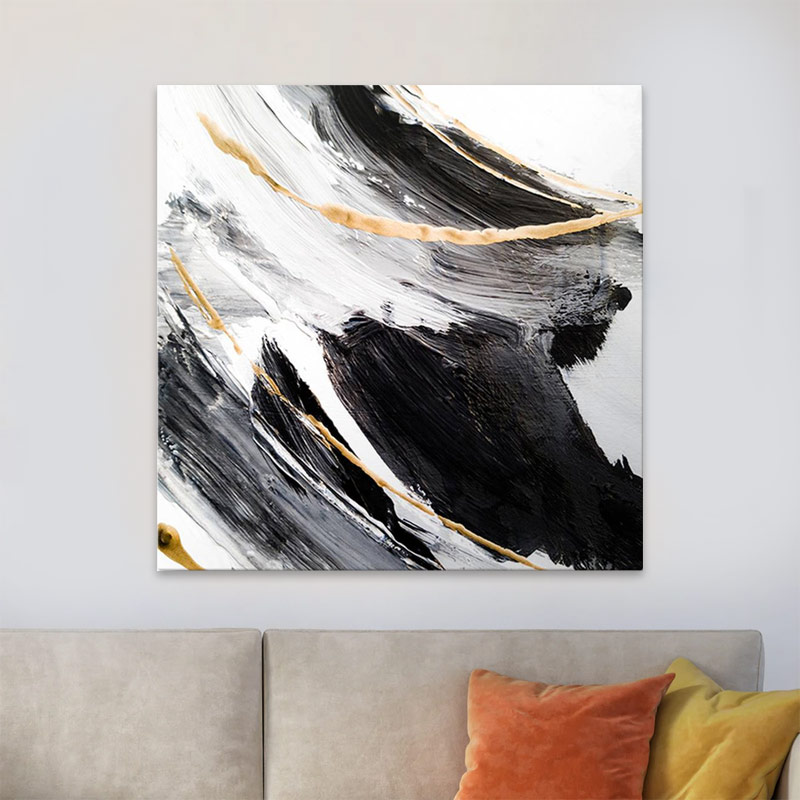 Πίνακας σε καμβά "Golden And Silver Reflections" Megapap ψηφιακής εκτύπωσης 100x100x3εκ. 2