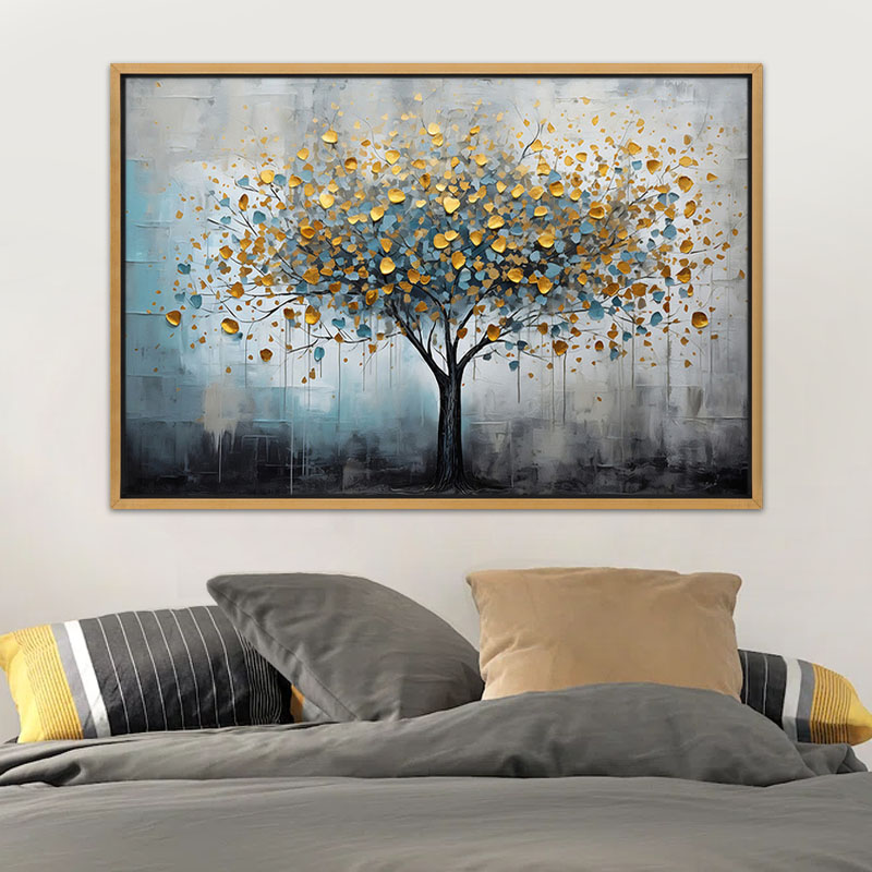 Πίνακας σε καμβά "Gold Tree" ψηφιακής εκτύπωσης με κορνίζα χρώμα χρυσό 2