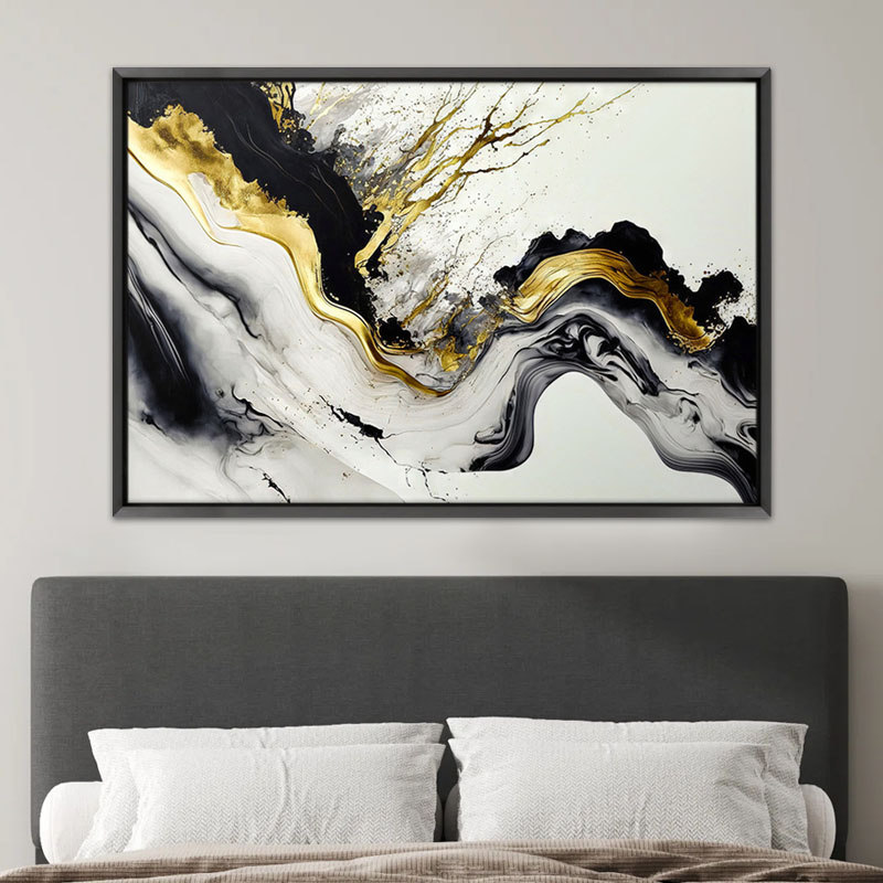 Πίνακας σε καμβά "Abstract Golden Wave" Megapap ψηφιακής εκτύπωσης με κορνίζα χρώμα μαύρο 140x100x3εκ. 2