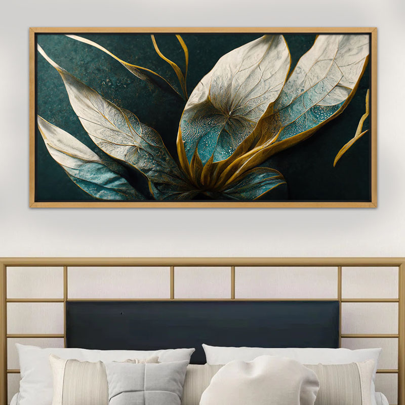 Πίνακας σε καμβά "Exotic Flower" ψηφιακής εκτύπωσης με κορνίζα χρώμα χρυσό 2