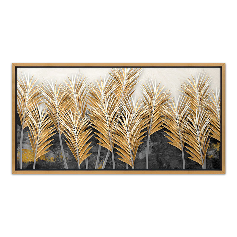 Πίνακας σε καμβά "Gold Leaves" ψηφιακής εκτύπωσης με κορνίζα χρώμα χρυσό