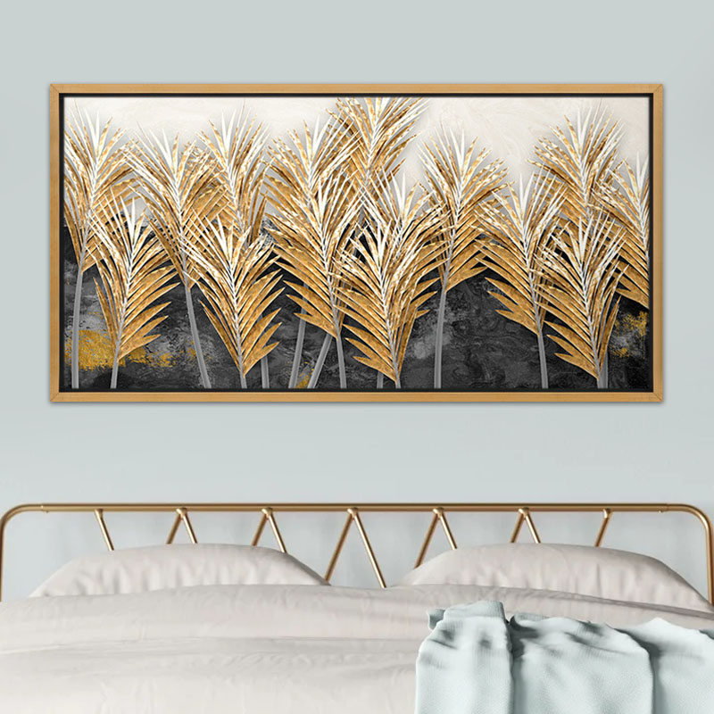 Πίνακας σε καμβά "Gold Leaves" ψηφιακής εκτύπωσης με κορνίζα χρώμα χρυσό 2