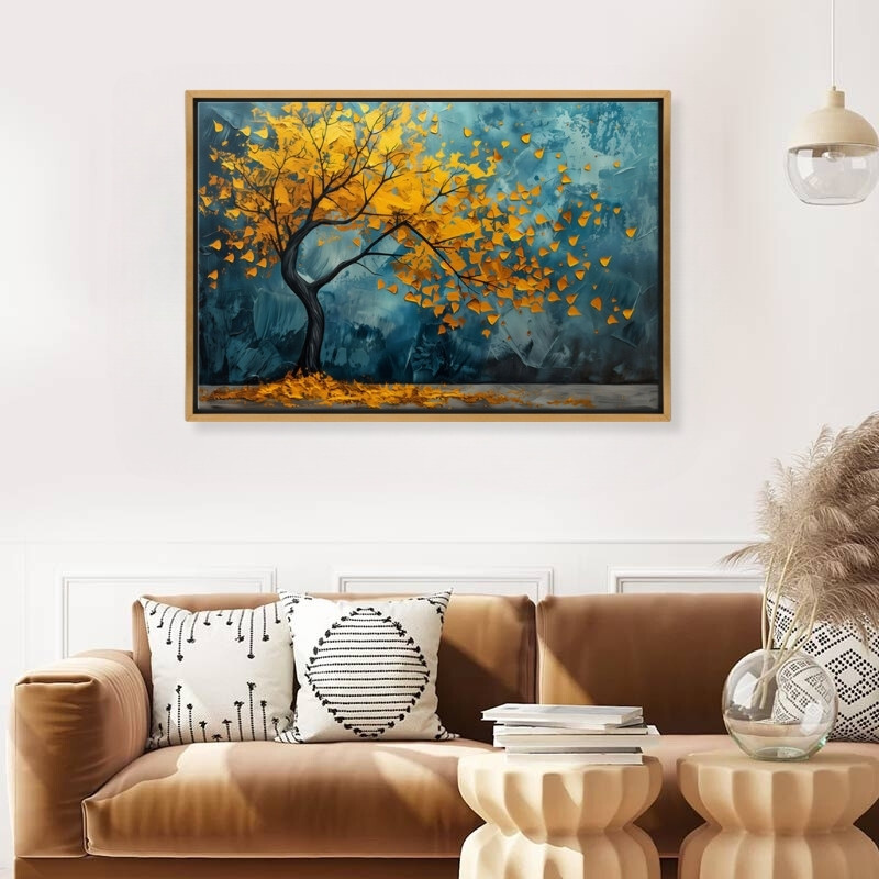 Πίνακας σε καμβά "Windblown Tree" ψηφιακής εκτύπωσης με κορνίζα χρώμα χρυσό 2