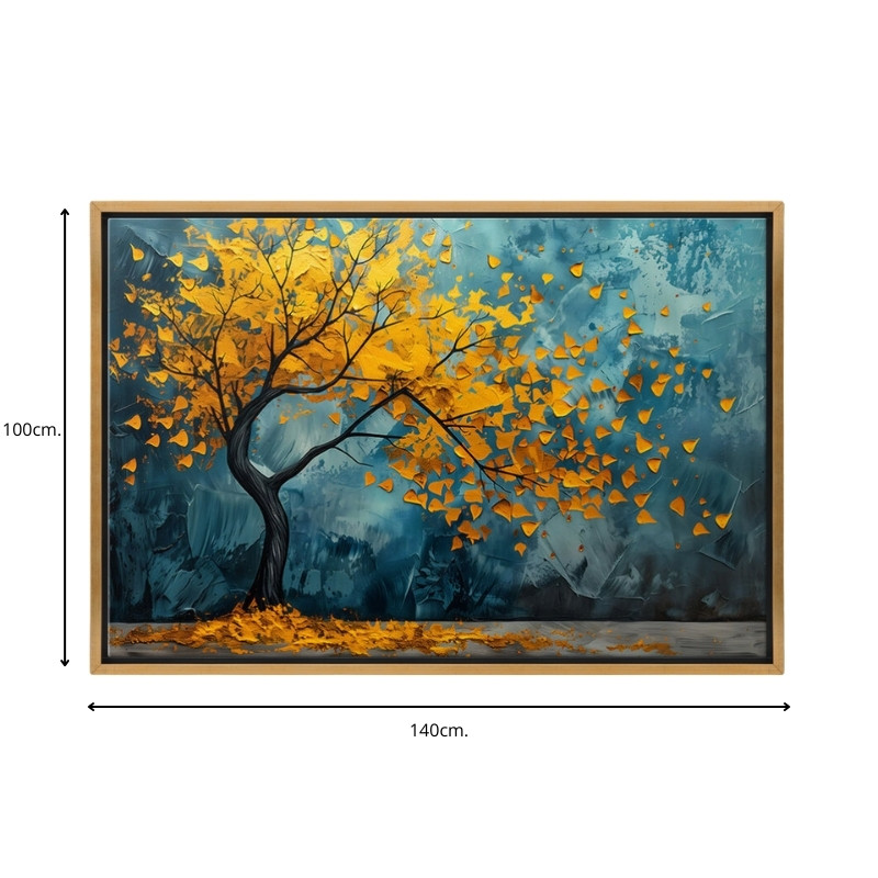 Πίνακας σε καμβά "Windblown Tree" ψηφιακής εκτύπωσης με κορνίζα χρώμα χρυσό 3