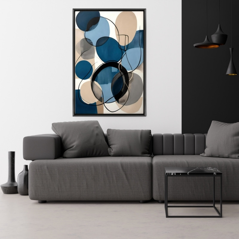 Πίνακας σε καμβά "Blue and Beige Abstract" Megapap ψηφιακής εκτύπωσης με κορνίζα χρώμα μαύρο 70x100x3εκ. 2