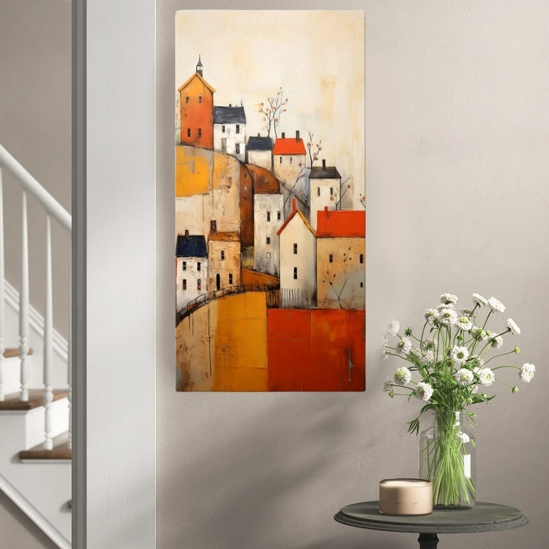 Πίνακας σε καμβά "Houses on Hill" ψηφιακής εκτύπωσης 2