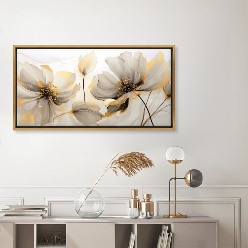 Πίνακας σε καμβά "Ethereal Blossom" ψηφιακής εκτύπωσης με κορνίζα χρώμα χρυσό 2