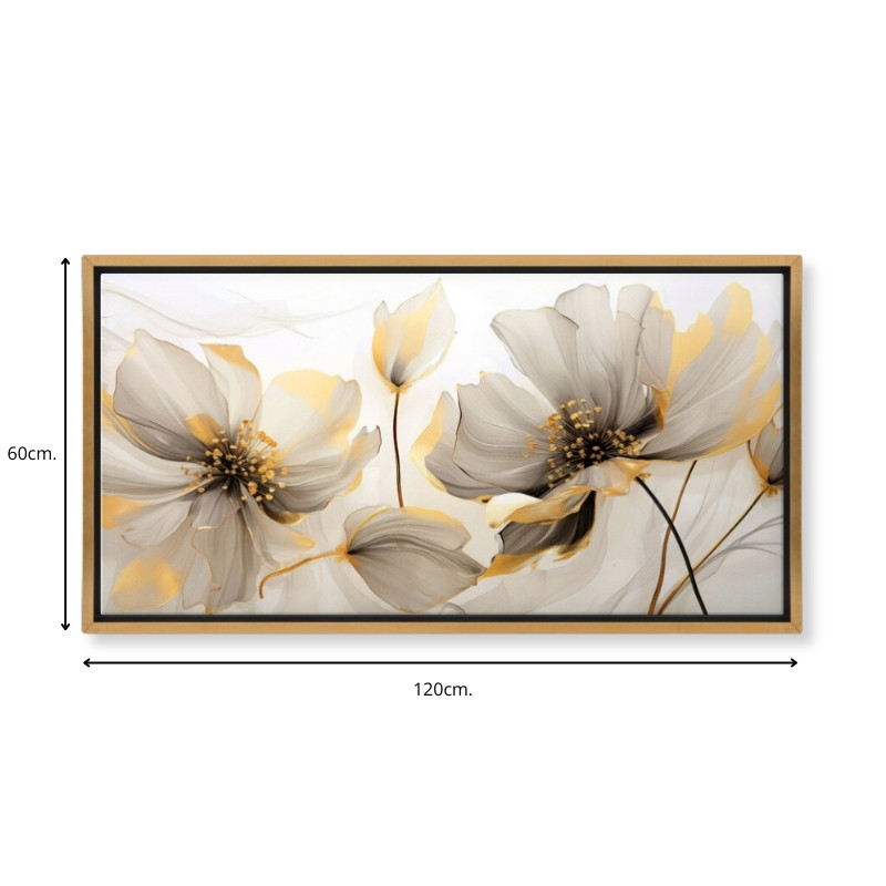 Πίνακας σε καμβά "Ethereal Blossom" ψηφιακής εκτύπωσης με κορνίζα χρώμα χρυσό 3
