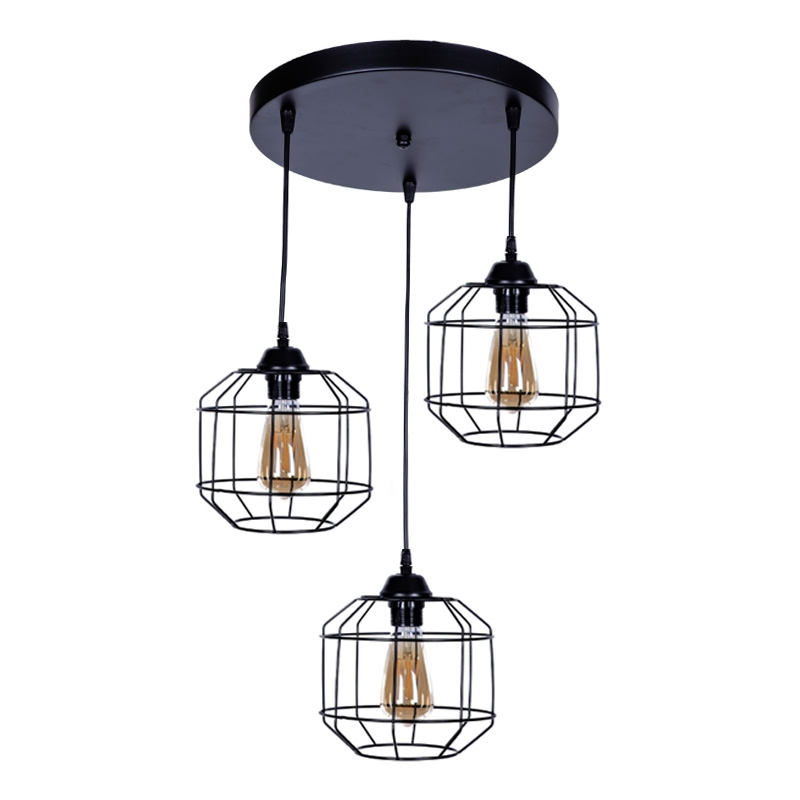 Φωτιστικό οροφής Rago Megapap E27 μεταλλικό τρίφωτο χρώμα μαύρο 50x40x80εκ.