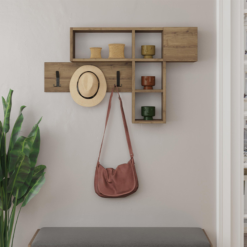 Κρεμάστρα τοίχου χρώμα ανοιχτό καρυδί 2