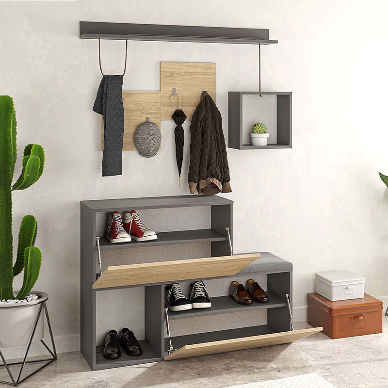 Έπιπλο εισόδου - παπουτσοθήκη oak/ανθρακί 2