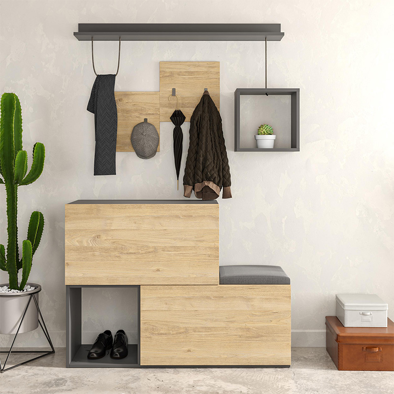 Έπιπλο εισόδου - παπουτσοθήκη oak/ανθρακί 3