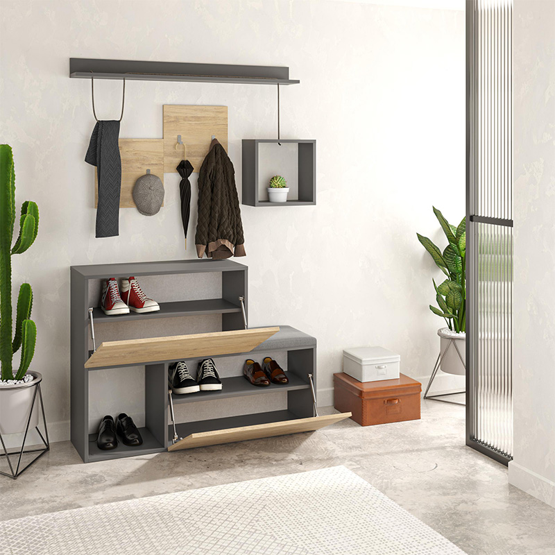 Έπιπλο εισόδου - παπουτσοθήκη oak/ανθρακί 4