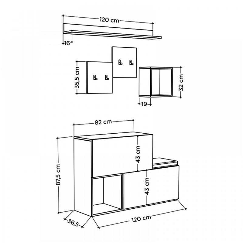 Έπιπλο εισόδου - παπουτσοθήκη oak/ανθρακί 7