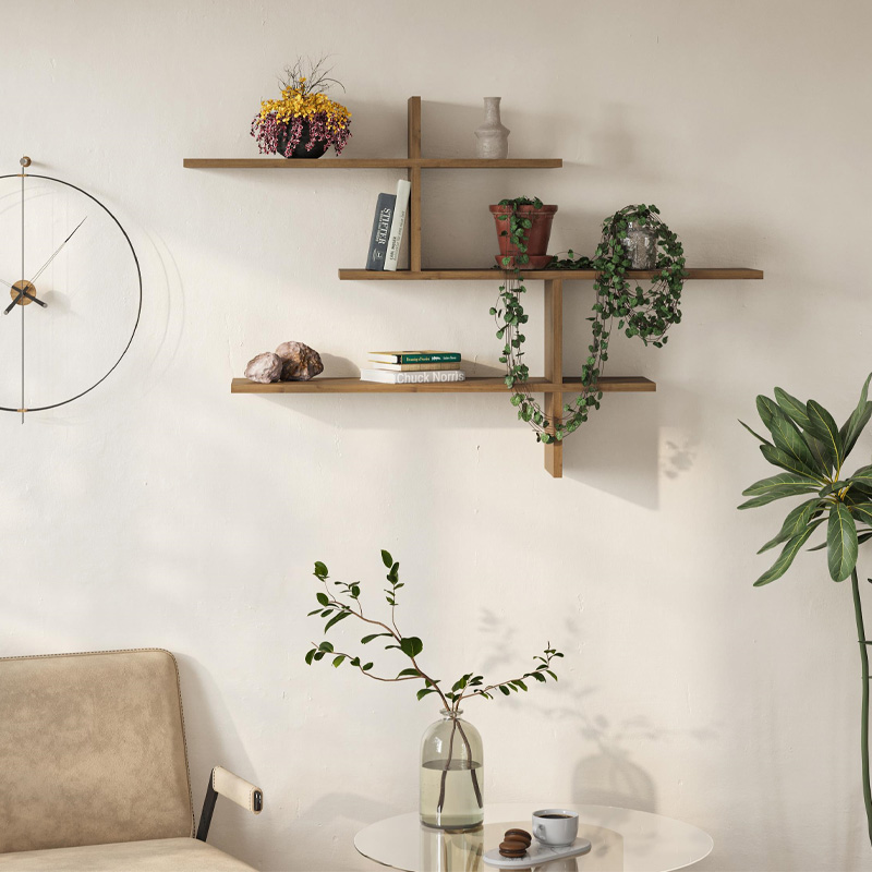 Ραφιέρα τοίχου χρώμα ανοιχτό καρυδί 3