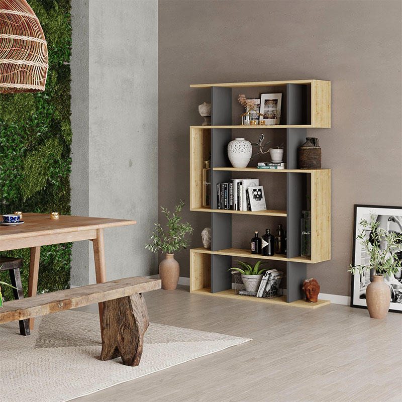 Βιβλιοθήκη χρώμα oak - ανθρακί 3