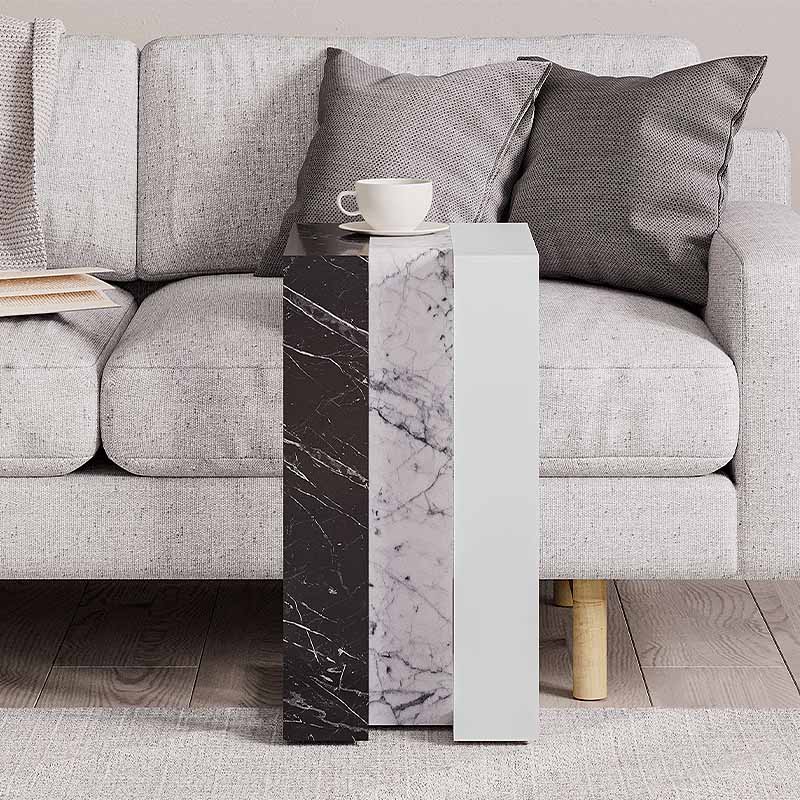 Τραπεζάκι βοηθητικό χρώμα μαύρο - λευκό εφέ μαρμάρου/λευκό 2