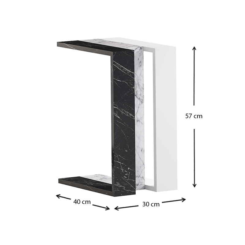 Τραπεζάκι βοηθητικό χρώμα μαύρο - λευκό εφέ μαρμάρου/λευκό 4
